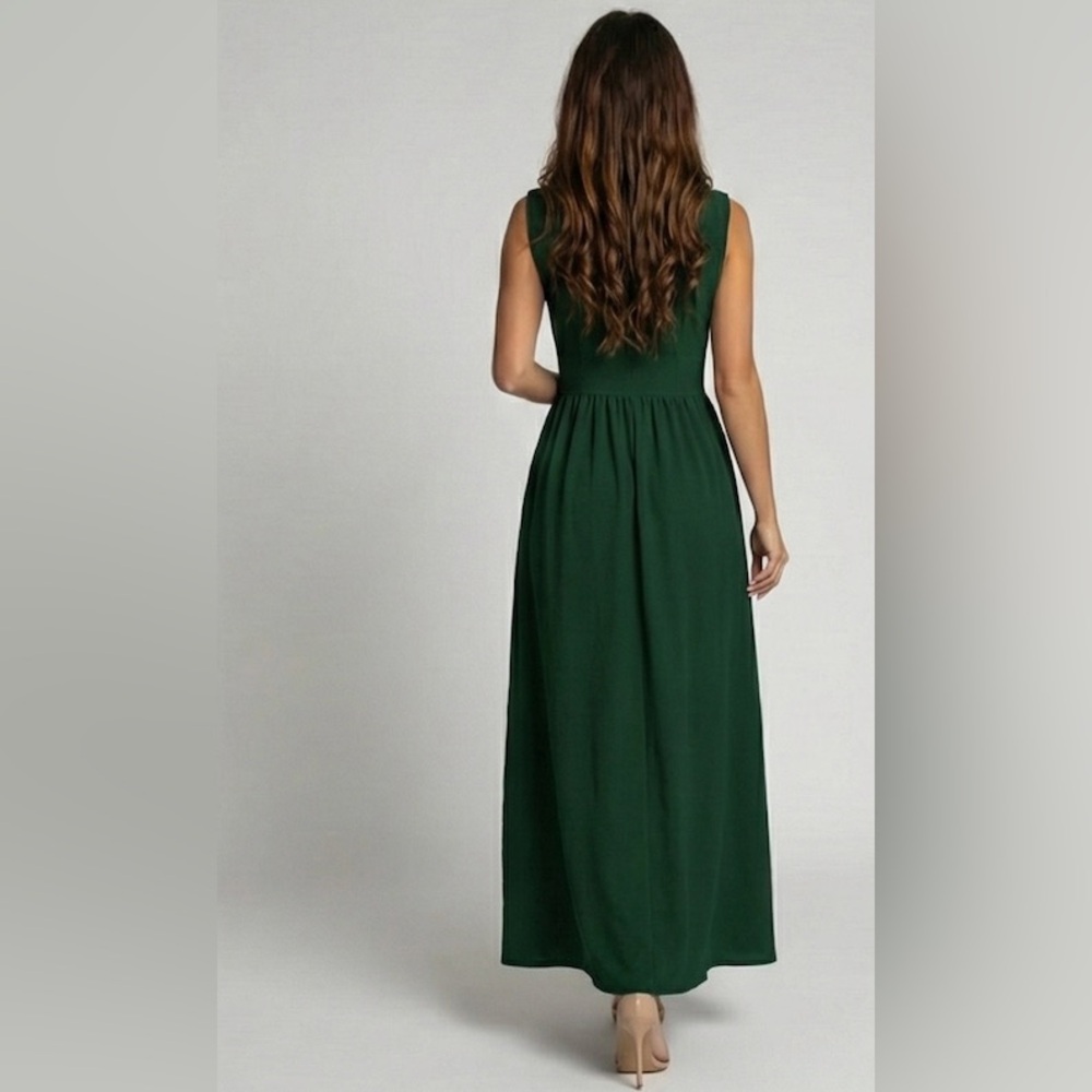 Gathered-Waist A-Line Maxi Dress With Pockets Green - Picture 5 of 9